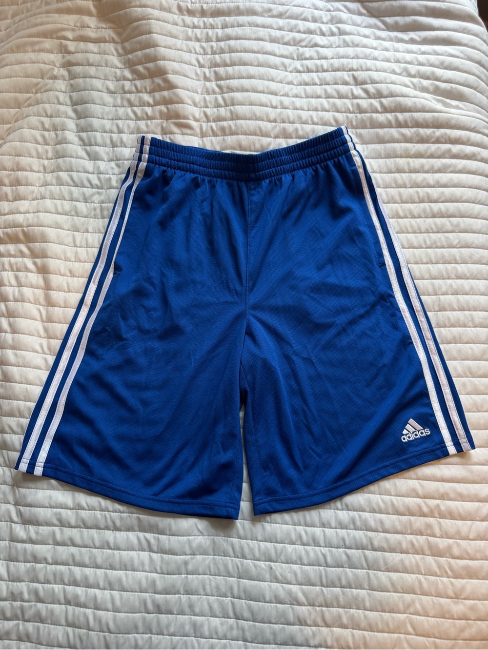 adidas Royal Blue Athletic Shorts with White Stripes
